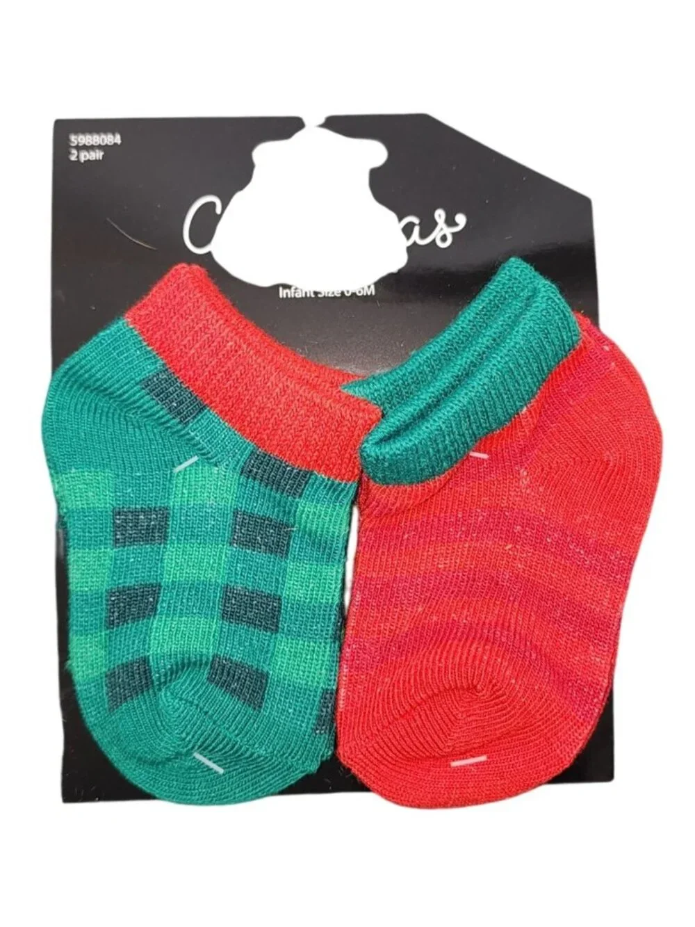 NEW The Christmas Shoppe Baby Socks 2 Pairs Check Stiped Red Green 0-6 Months